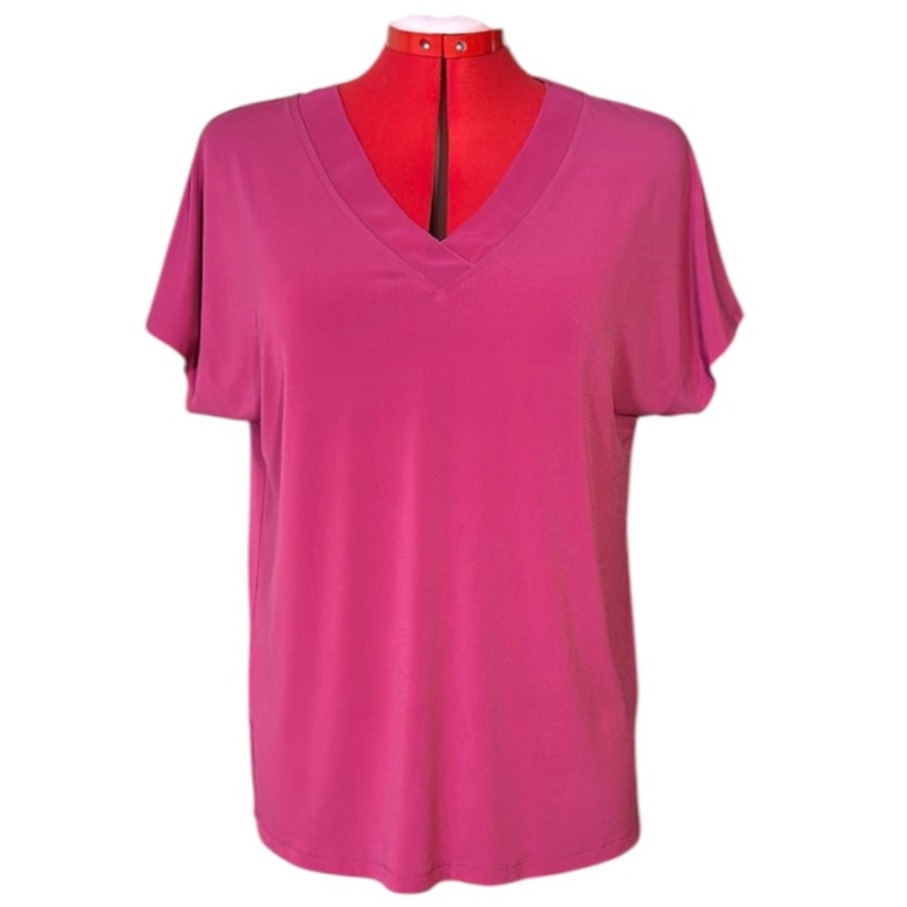 Dana Buchman Women's Pink V-Neck Short Sleeve Top Size Medium